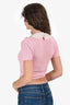Miu Miu Pink Cashmere/Silk Knit Bow Collared Short Sleeves Top Size 40
