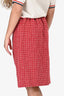 Gucci Red G Printed Wool Leather Drawstring Midi Skirt Size 40