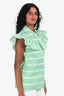 Miu Miu White/Green Poplin Striped Ruffle Sleeveless Top Size 38