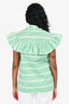 Miu Miu White/Green Poplin Striped Ruffle Sleeveless Top Size 38