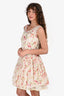Red Valentino White/Pink Floral Silk Belted Tulle Dress Size 40