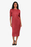 Issey Miyake Pleats Please Burgundy Short Sleeve Midi Dress Size 3