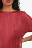 Issey Miyake Pleats Please Burgundy Short Sleeve Midi Dress Size 3