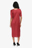 Issey Miyake Pleats Please Burgundy Short Sleeve Midi Dress Size 3