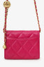 Pre-loved Chanel™ 2022 Pink Quilted Leather Pearl Crush Mini Wallet with Chain
