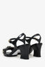 Pre-Loved Chanel™ Black Chevre Craquelee Camellia Ankle Strap Sandals Size 37