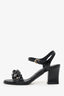 Pre-Loved Chanel™ Black Chevre Craquelee Camellia Ankle Strap Sandals Size 37