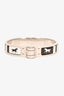 Hermès Silver Toned Black Enamel Printed 'Charniere Couvertures Nouvelles' Narrow Hinged Bracelet
