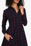 Maje Navy/Red Plaid Print Belted Mini Dress Size 2