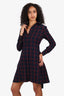 Maje Navy/Red Plaid Print Belted Mini Dress Size 2
