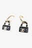 Pre-Loved Chanel™ Black/Gold Tone Metal Resin Lambskin Quilted CC Turnlock Chain Bag Hoop Earrings