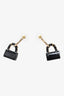 Pre-Loved Chanel™ Black/Gold Tone Metal Resin Lambskin Quilted CC Turnlock Chain Bag Hoop Earrings