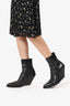 Celine Black Leather Western Stitched Wedge Pointed Toe Booties Size 40