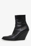 Celine Black Leather Western Stitched Wedge Pointed Toe Booties Size 40