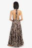 Zimmermann Brown/Cream Halter Neck Tiered maxi Dress Size 0