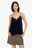 Cami Navy Blue Lace Trim Velet Strappy Top Size M