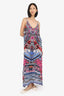 Camilla Pink/Blue Silk Floral Printed Embellished Strappy Maxi Dress Size S