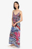 Camilla Pink/Blue Silk Floral Printed Embellished Strappy Maxi Dress Size S