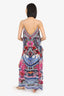 Camilla Pink/Blue Silk Floral Printed Embellished Strappy Maxi Dress Size S