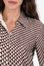 Celine Brown/White Triangle Patterned Silk Button Up Top Size 40