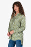 Celine Blue/Green Patterened Silk Button Up Top Size 38