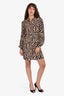 Ganni Brown Zebra Button Down Long Sleeves Collared Mini Dress Size 36