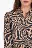 Ganni Brown Zebra Button Down Long Sleeves Collared Mini Dress Size 36