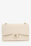 Pre-Loved Chanel™ 2017 White Caviar Leather Classic Jumbo Double Flap Bag