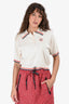 Miu Miu Cream/Red/Navy Knitted Short Sleeves Cropped Polo Top Est. Size S