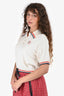 Miu Miu Cream/Red/Navy Knitted Short Sleeves Cropped Polo Top Est. Size S