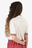 Miu Miu Cream/Red/Navy Knitted Short Sleeves Cropped Polo Top Est. Size S