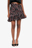 Paco Rabanne Black/Red Printed Asymmetrical Ruffled Mini Skirt Size 34