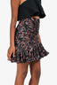Paco Rabanne Black/Red Printed Asymmetrical Ruffled Mini Skirt Size 34