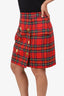 Balmain Red Wool Button-embellished Checked Mini Skirt Size 38