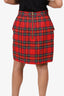 Balmain Red Wool Button-embellished Checked Mini Skirt Size 38