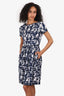 Oscar de la Renta Blue/Navy Blue Printed Sleeveless Midi Dress Size 6