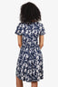 Oscar de la Renta Blue/Navy Blue Printed Sleeveless Midi Dress Size 6
