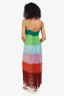 Oscar De La Renta Green/Pink Striped Silk Strappy Dress Estimated M (As Is)