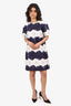 Mother Of Pearl Navy Blue/Cream Floral Print Short SleeveMini Dress Size 6