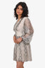 Zimmermann Brown/Grey Silk Snake Print Long Sleeve V-Neck Mini Dress Size 1