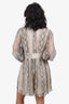 Zimmermann Brown/Grey Silk Snake Print Long Sleeve V-Neck Mini Dress Size 1