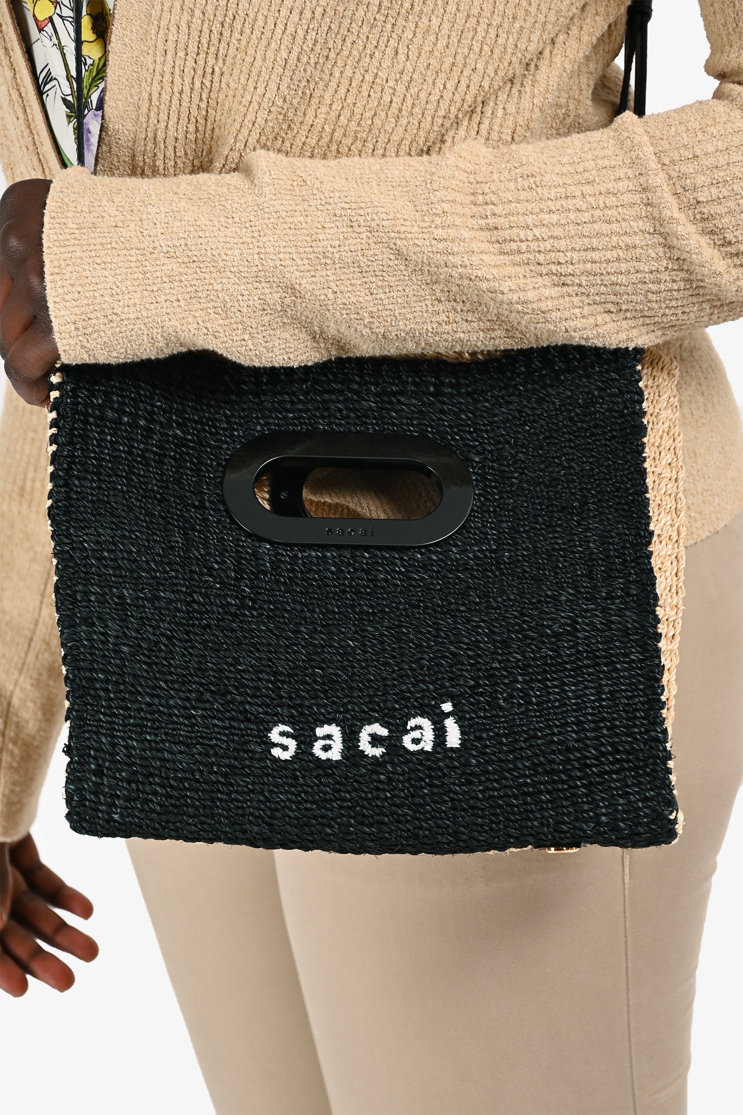 Sacai Black/Beige Raffia Logo Bag with Strap – Mine & Yours