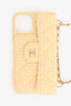 Pre-Loved Chanel™ 2021 Yellow Leather/Tweed Phone Case with Adjustable Chain