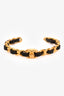 Pre-Loved Chanel™ 2020 Gold Tone Metal/Black Leather Chain Cuff Bangle