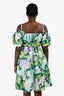 Dolce & Gabbana Green Floral Printed Cold Shoulder Puff Short Sleeves Dress Size 44