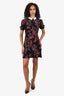 Sandro Black/Red Rose Printed Removable Collar Mini Dress Size 2