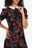 Sandro Black/Red Rose Printed Removable Collar Mini Dress Size 2