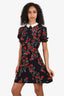 Sandro Black/Red Rose Printed Removable Collar Mini Dress Size 2