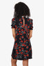 Sandro Black/Red Rose Printed Removable Collar Mini Dress Size 2
