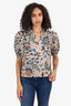 Ulla Johnson Cream/Turquoise Floral Print Puff Sleeve Top Size 4